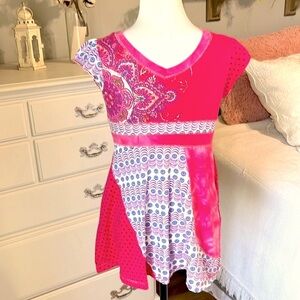 Kyut Pink Boho Short Dress Cotton Girls Medium